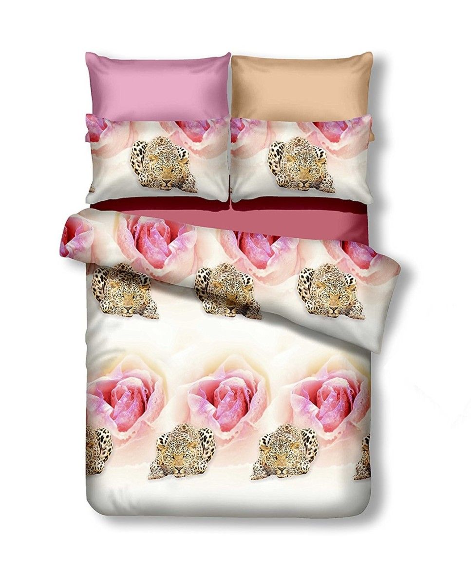 Obojstranná posteľná bielizeň z mikrovlákna DecoKing Rose&Cheetah bielo-ružová