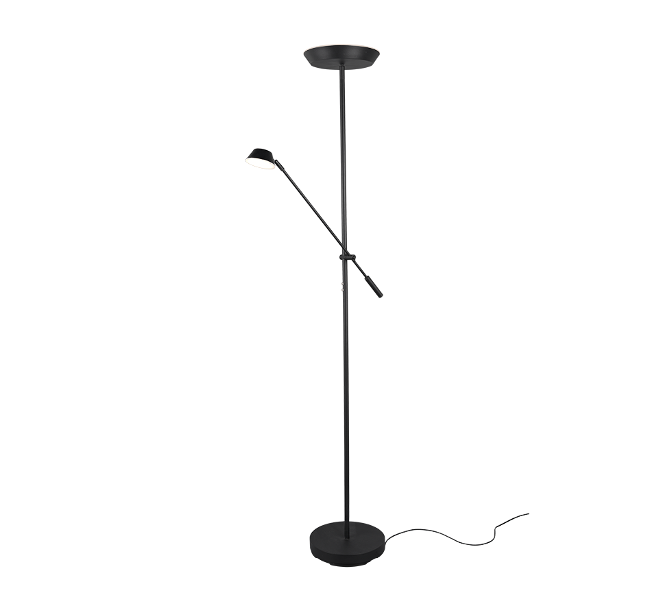 TRIO R42321232 HAORA stojacia lampa dotyková LED 18W/1440lm, 4W/320lm 3000K, matná čierna, stmievateľné