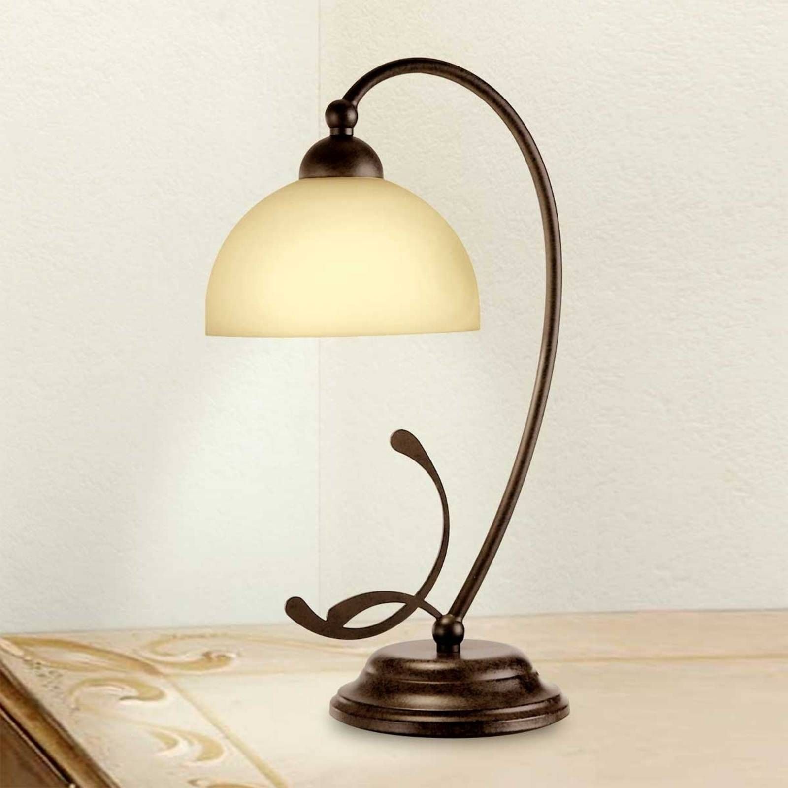 Lam Stolná lampa Lorenzo, 1-plameňová, Obývacia izba / jedáleň, kov, sklo, E14, 28W, K: 38cm