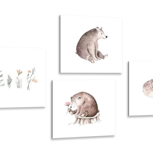 Set obrazov lesné zvieratká v minimalistickom štýle - 4x 40x40