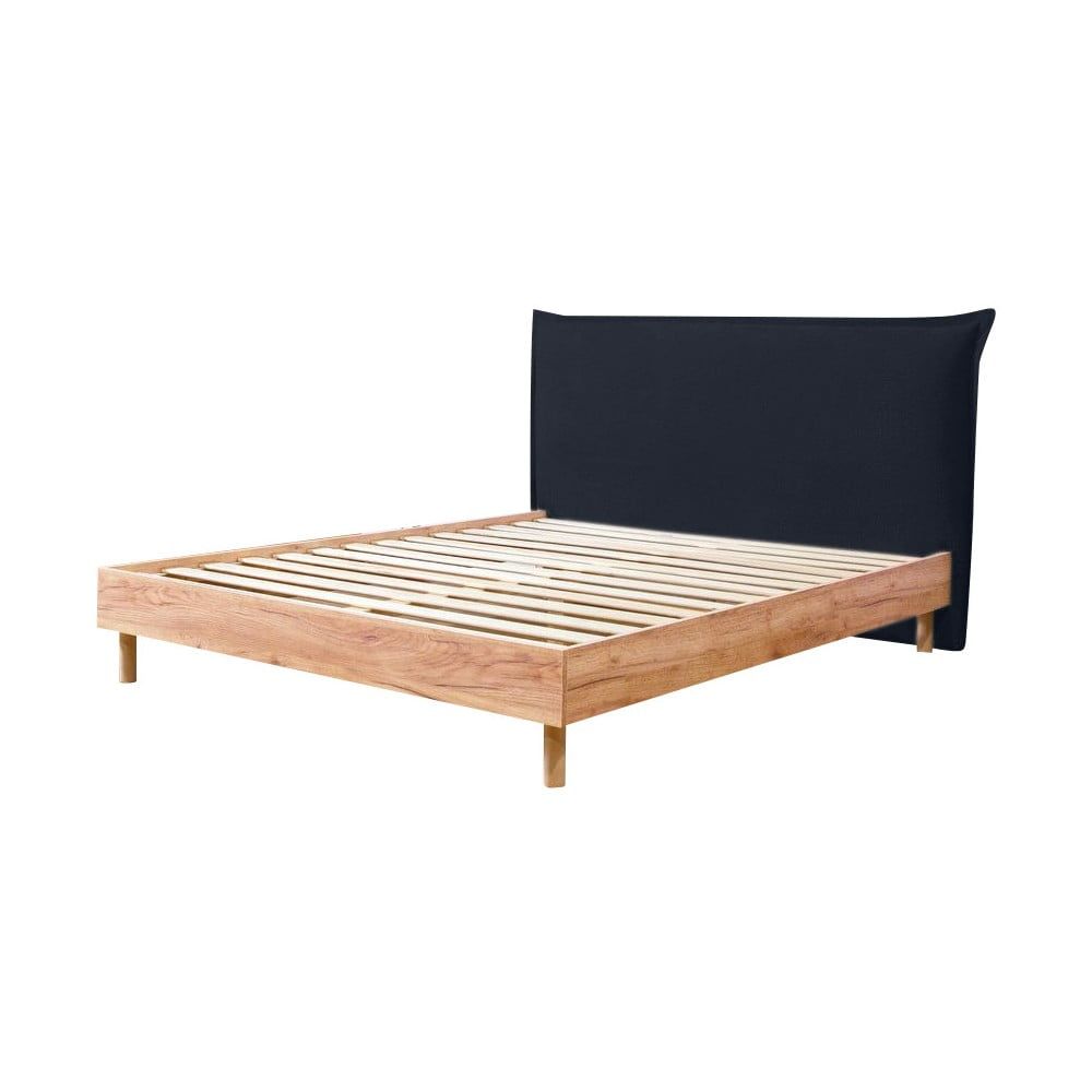 Tmavomodrá/prírodná dvojlôžková posteľ s roštom 160x200 cm Charlie – Bobochic Paris