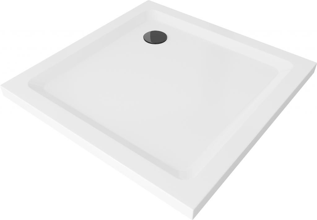 MEXEN/S - Flat sprchová vanička štvorcová slim 80 x 80 cm, biela + čierny sifón 40108080B