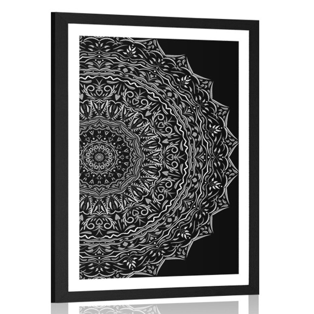 Plagát s paspartou Mandala vo vintage štýle v čiernobielom prevedení - 30x45 black