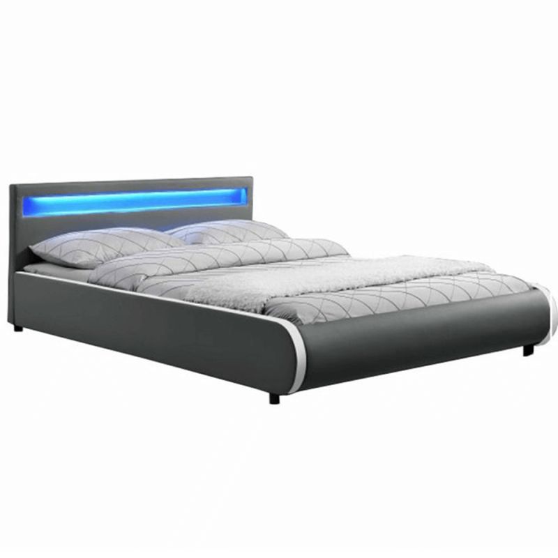 Kondela Manželská posteľ, DULCEA, s RGB LED osvetlením, sivá, 180x200