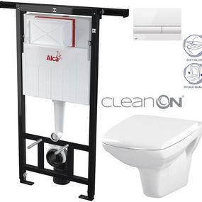 ALCADRAIN Jádromodul - predstenový inštalačný systém s bielym tlačidlom M1710 + WC CERSANIT CLEANON CARINA + SEDADLO AM102/1120 M1710 CA2