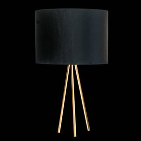 Euluna Stolová lampa Monaco trojnožka zlatá, čierny zamat, Obývacia izba / jedáleň, zamat, oceľ, E27, 40W, K: 58cm