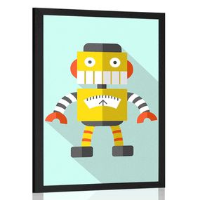 Plagát žltý robot na modrom pozadí - 40x60 black