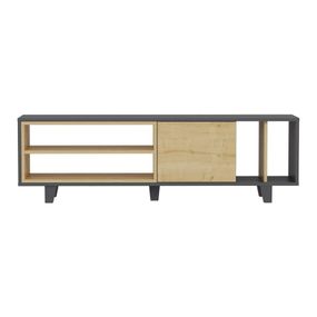 Sivý/prírodný TV stolík v dekore duba 160x49 cm Rosmar - Kalune Design