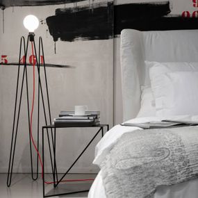 GRUPA Model M2 LED lampa čierna, kábel červená, Obývacia izba / jedáleň, oceľ, sklo, E14, 4W, P: 35 cm, L: 35 cm, K: 147cm