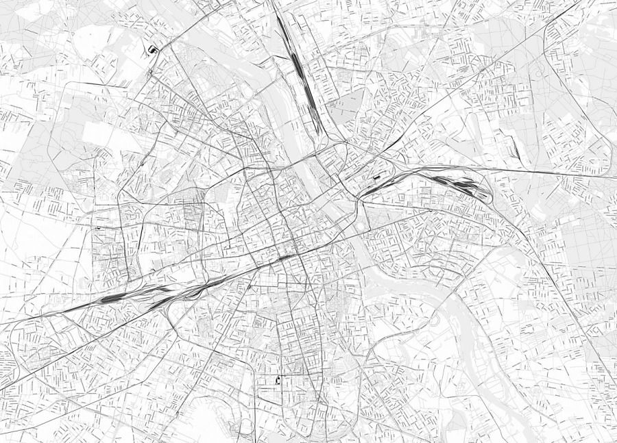 Warszawa - czarno-biała mapa miasta - fototapeta FX3337