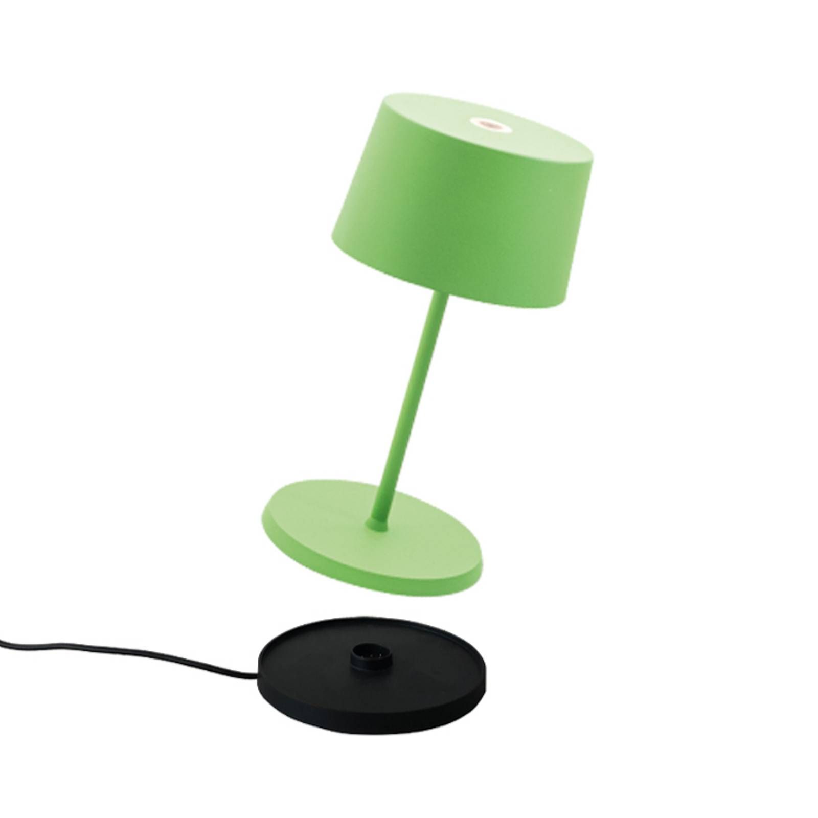 Zafferano Olivia mini stolová lampa batérie zelená, Obývacia izba / jedáleň, hliník, polykarbonát, 2W, K: 22cm