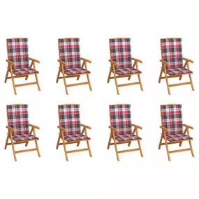 Skladacia záhradná stolička s poduškami 8 ks teak / látka Dekorhome Biela / červená
