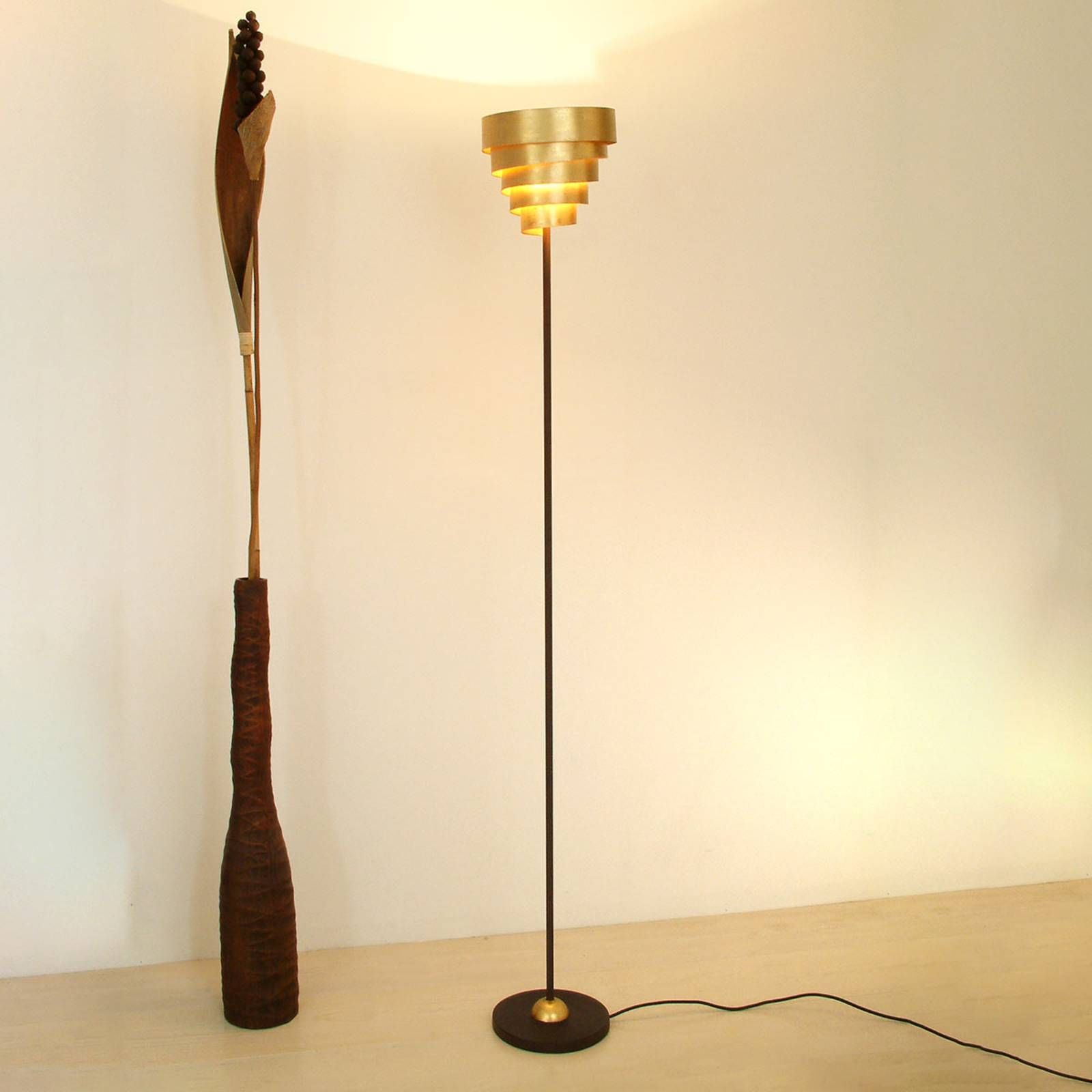 Holländer Stojaca lampa Banderole v hnedo-zlatej, Obývacia izba / jedáleň, kov, E27, 100W, K: 158cm