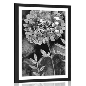 Plagát s paspartou nádherné kvety v čiernobielom prevedení - 60x90 black