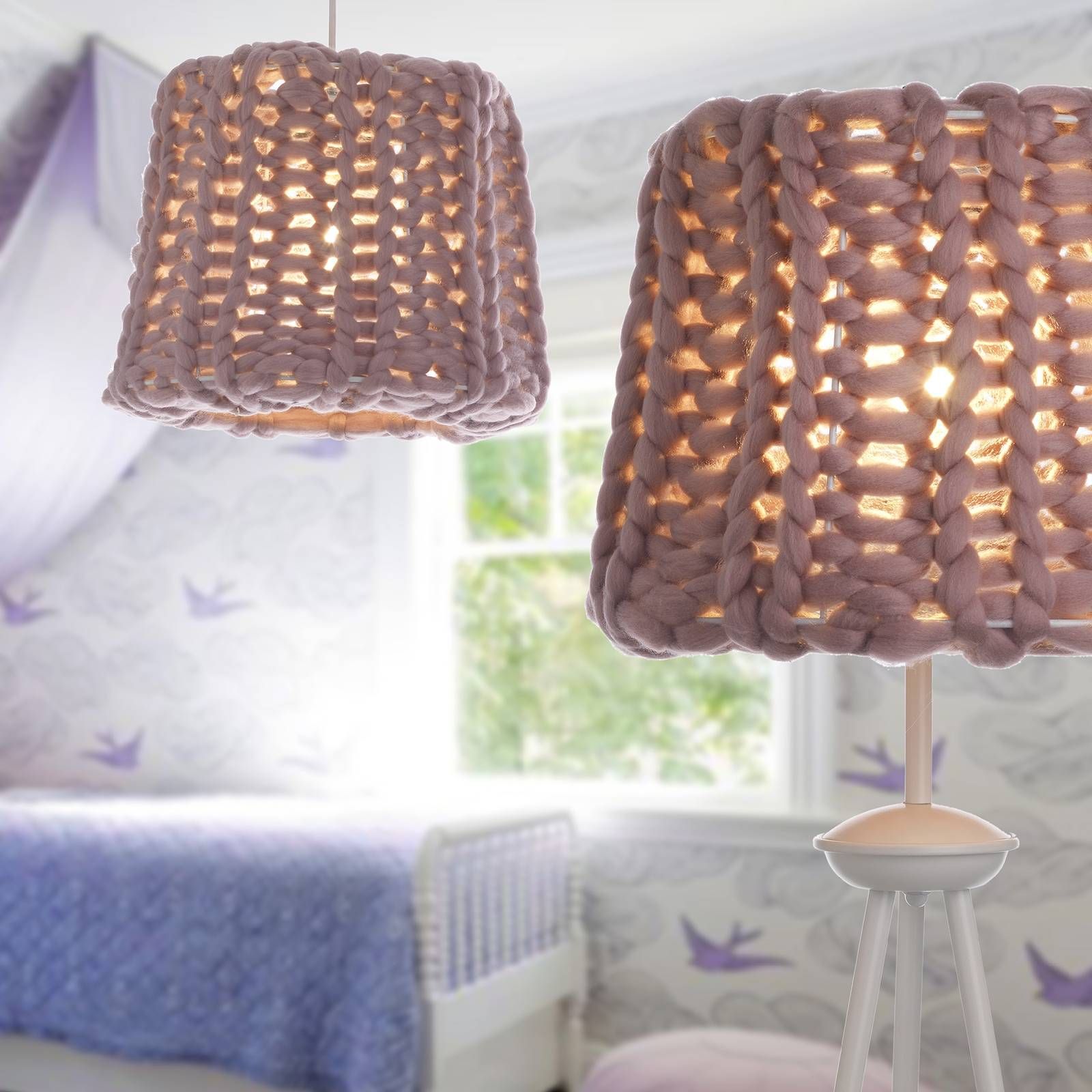 Euluna Stojaca lampa Dolly pletené tienidlo staroružová, Obývacia izba / jedáleň, kov, textil, E27, 22W, K: 150cm