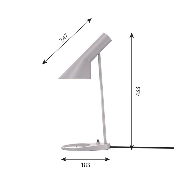 Louis Poulsen AJ Mini stolová lampa, svetlosivá, Obývacia izba / jedáleň, oceľ, zinkový tlakový odliatok, E14, 20W, K: 43.3cm