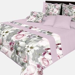 DomTextilu Romantický prehoz na posteľ v šedo-ružovej farbe s nádhernými ružovými kvetinami Šírka: 220 cm | Dĺžka: 240 cm 65879-239666