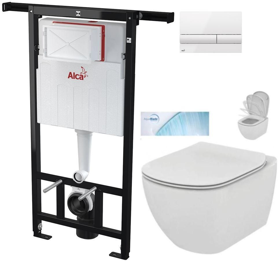 ALCADRAIN Jádromodul - predstenový inštalačný systém s bielym tlačidlom M1710 + WC Ideal Standard Tesi so sedadlom SoftClose, AquaBlade AM102/1120 M1710 TE1