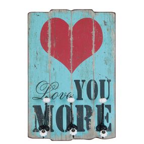 Nástenná drevená ceduľa s háčikmi Love you More - 40*13*60cm