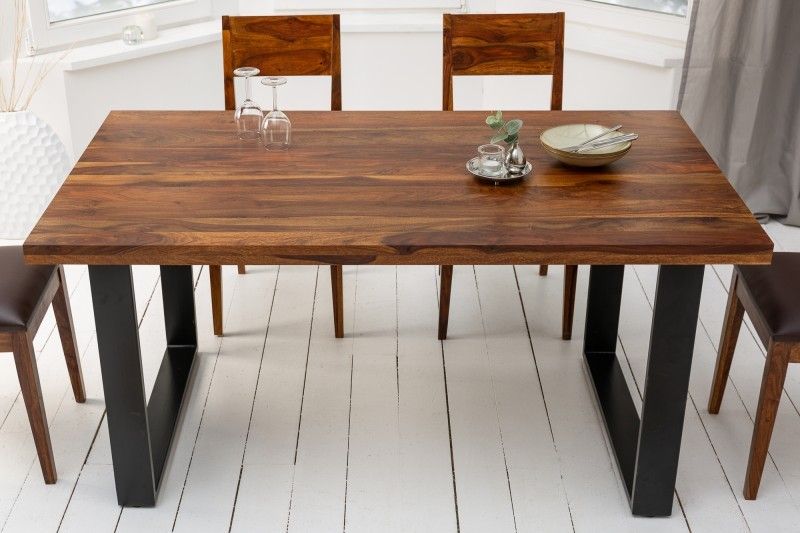 Estila Industriálny jedálenský stôl Steele Craft z masívneho dreva sheesham s čiernymi kovovými nohami 160cm