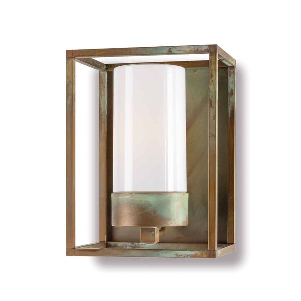 Moretti Luce Vonkajšie nástenné svetlo Cubic³ 3366 mosadz/opál, mosadz, sklo, E27, 52W, L: 20 cm, K: 27cm