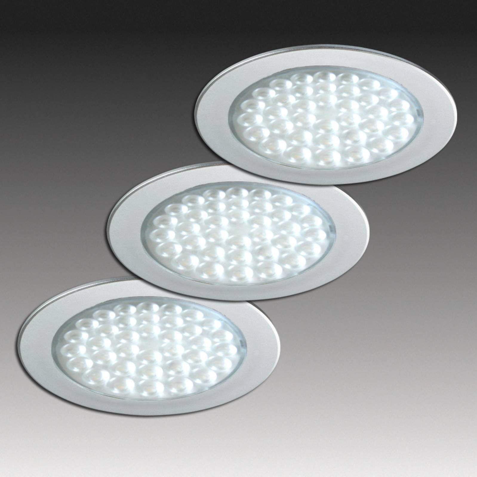 Hera R 68-LED zapustené svetlo vzhľad oceľ sada 3 ks, Pracovňa / Kancelária, plast, sklo, 2.5W, Energialuokka: G