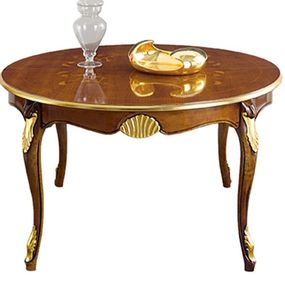 Estila Luxusný okrúhly rozkladací jedálenský stôl Pasiones z lakovaného masívneho dreva so zlatými dekoráciami 140cm