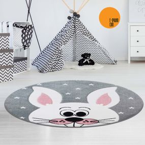 DomTextilu Okrúhly detský sivý koberec usmievavý zajačik 42001-197337