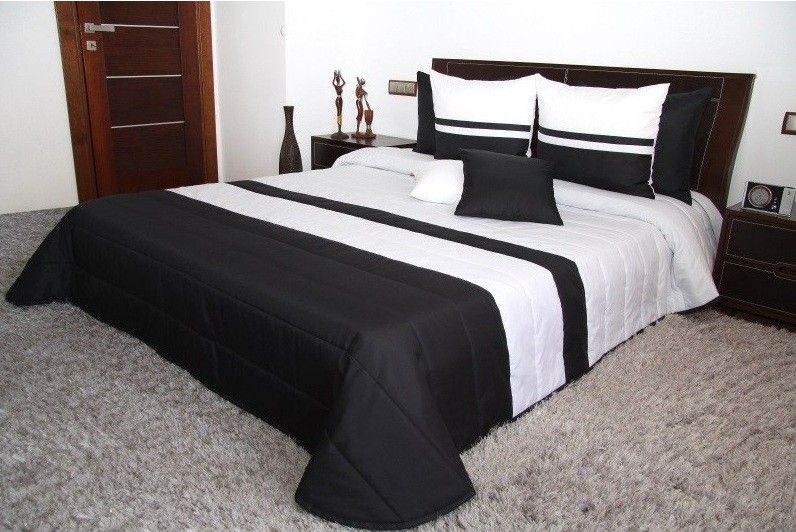 DomTextilu Prehoz na manželskú posteľ čierno bielej farby 200 x 220 cm  56675-234977