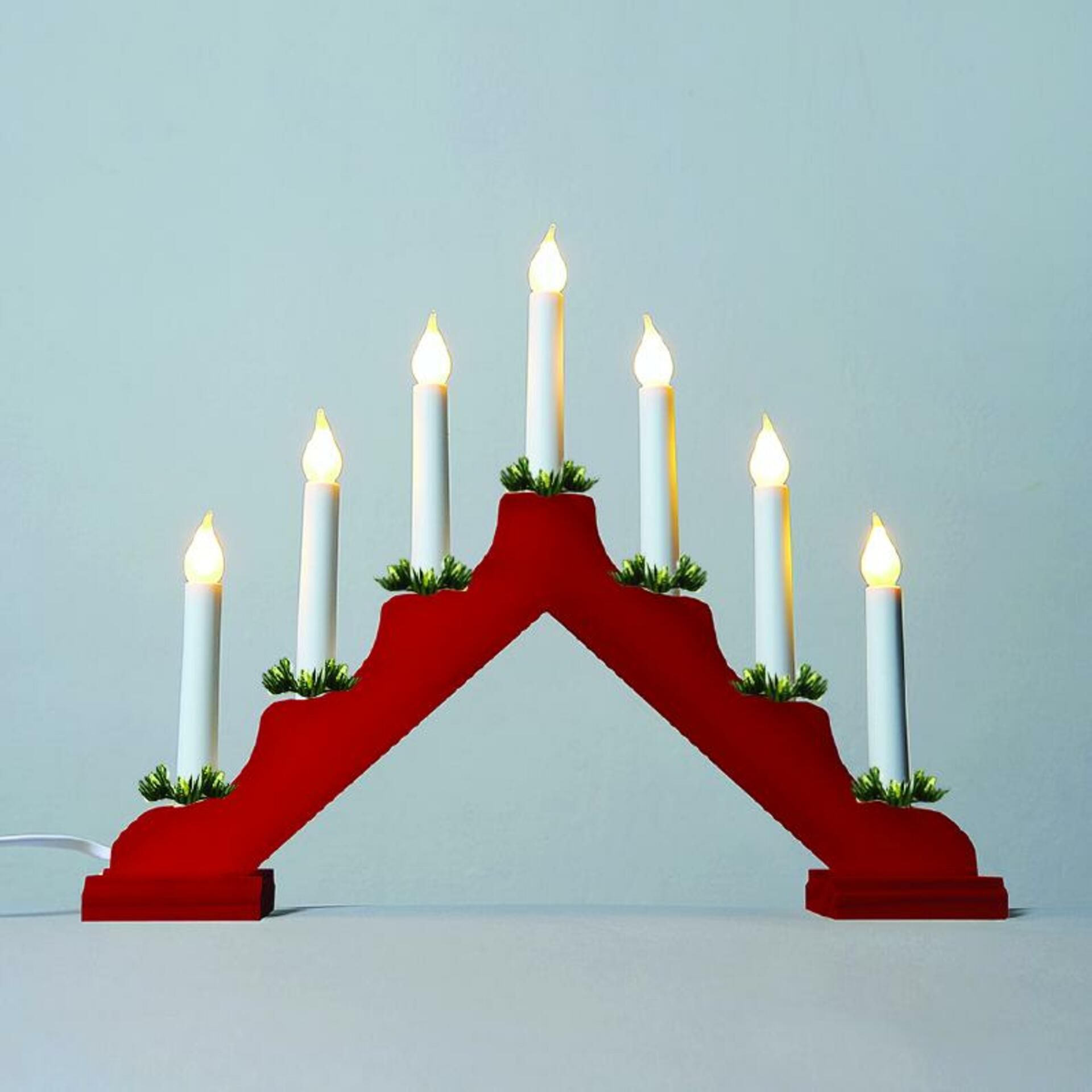 Exihand Adventní svícen 2262-510.T dřevěný červený s taženou žárovkou LED Filament 7x34V/0,2W                      KONST