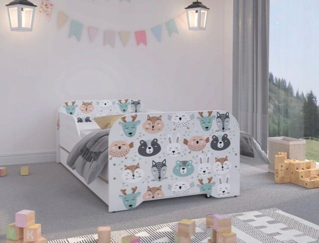 DomTextilu Moderná detská posteľ 140 x 70 cm s lesnými zvieratkami  Biela 46358