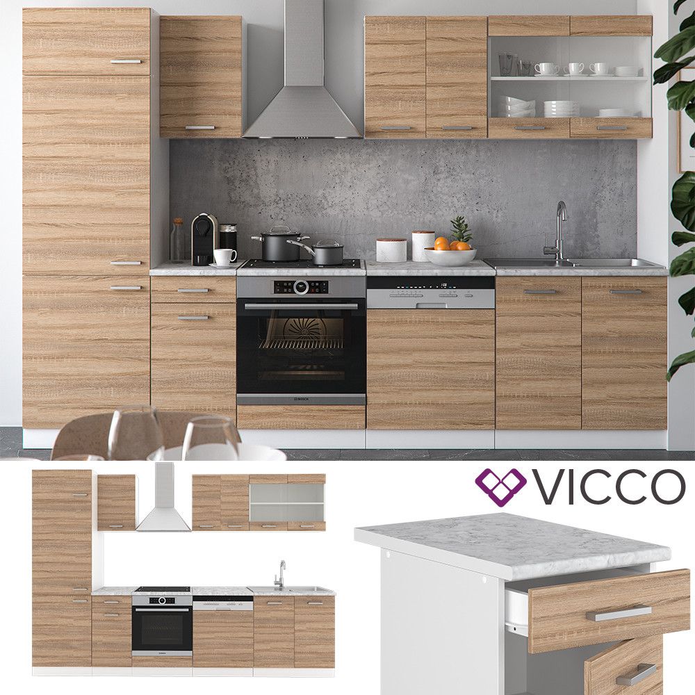 Vicco Kuchynská linka Vicco R-Line White Sonoma 300 cm odvodený výrobok z dreva