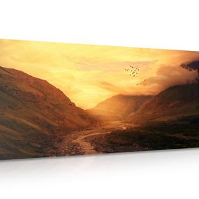 Obraz západ slnka nad horou - 120x60