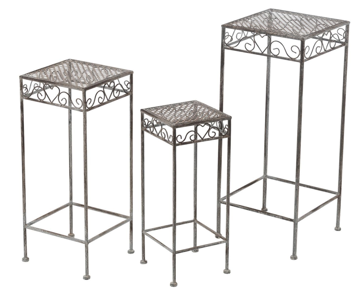 3ks šedý antik kovový dekoračný stolík - 20*20*50/ 25*25*60/ 30*30*72 cm