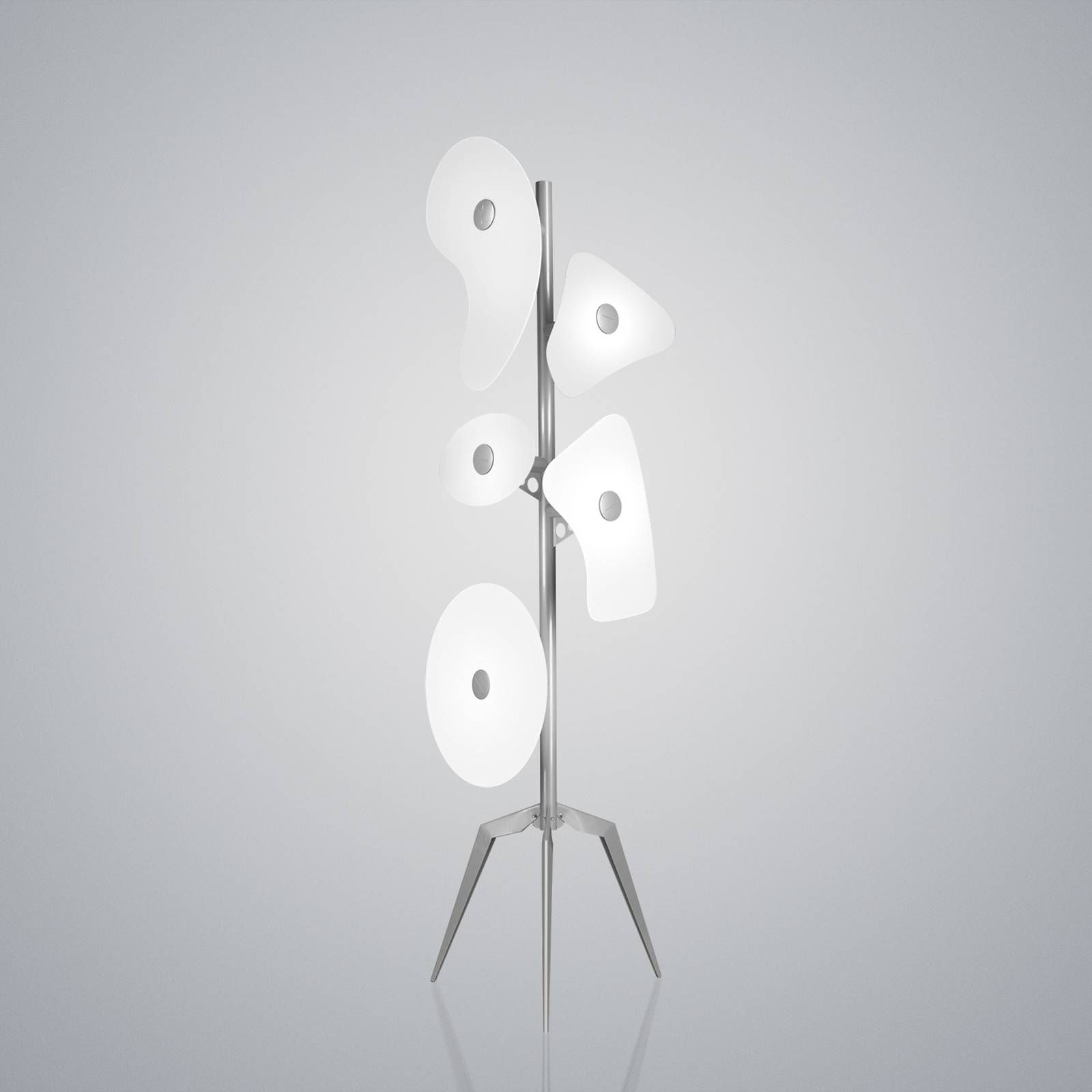 Foscarini Orbital stojacia lampa sklo biela, Obývacia izba / jedáleň, segrafované sklo, lakovaný kov, plech, E14, 40W, K: 170cm