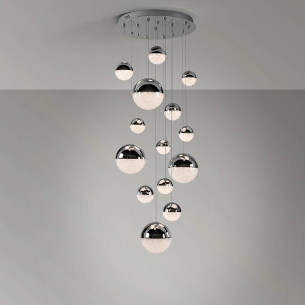 Schuller Valencia LED závesné svietidlo Sphere, chróm/číra14-pl, app, Obývacia izba / jedáleň, kov, polykarbonát, 78.6W