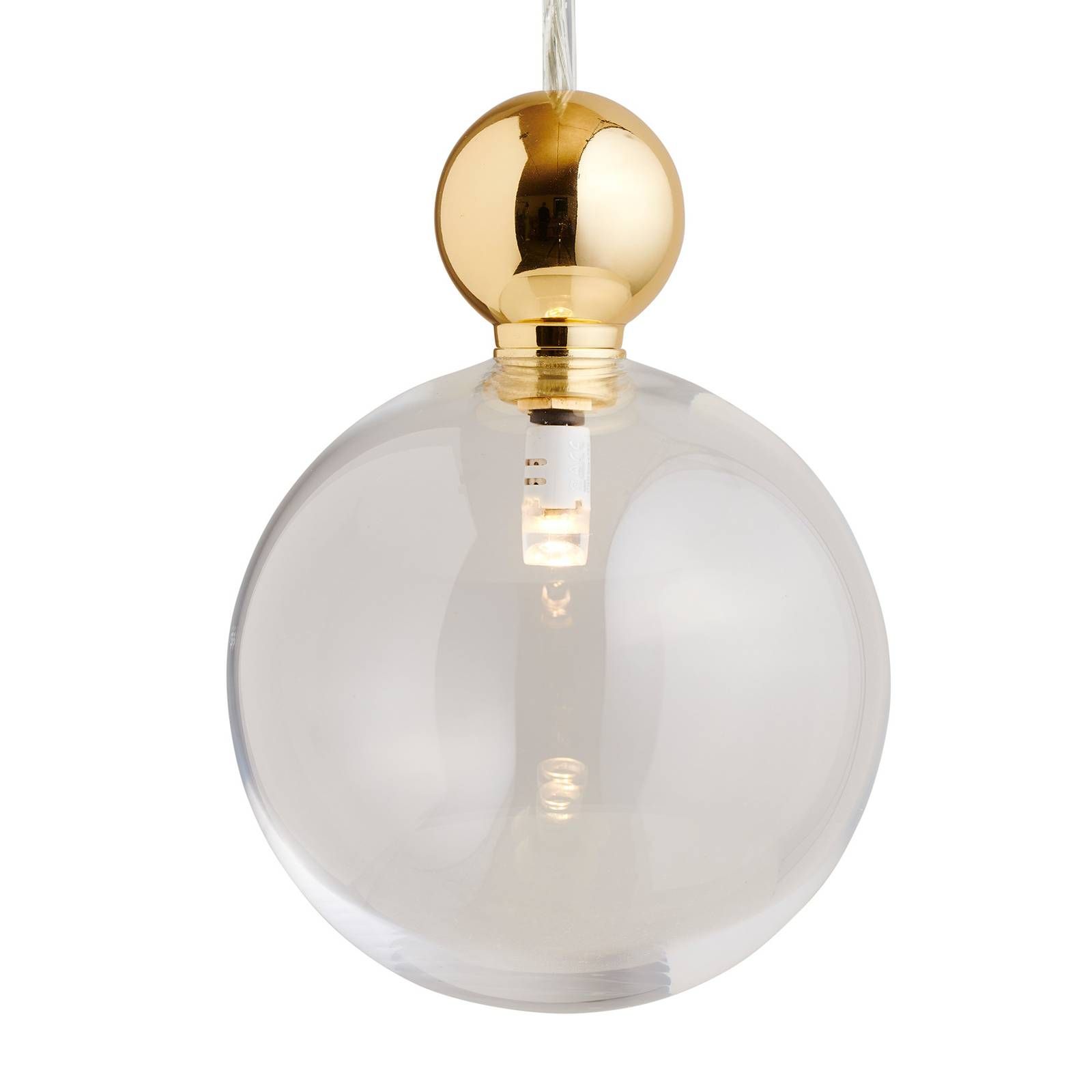 EBB & FLOW Uva L závesná lampa, lopta zlatá, číra, Obývacia izba / jedáleň, sklo, kov, plast, G4, 1.5W, K: 13cm