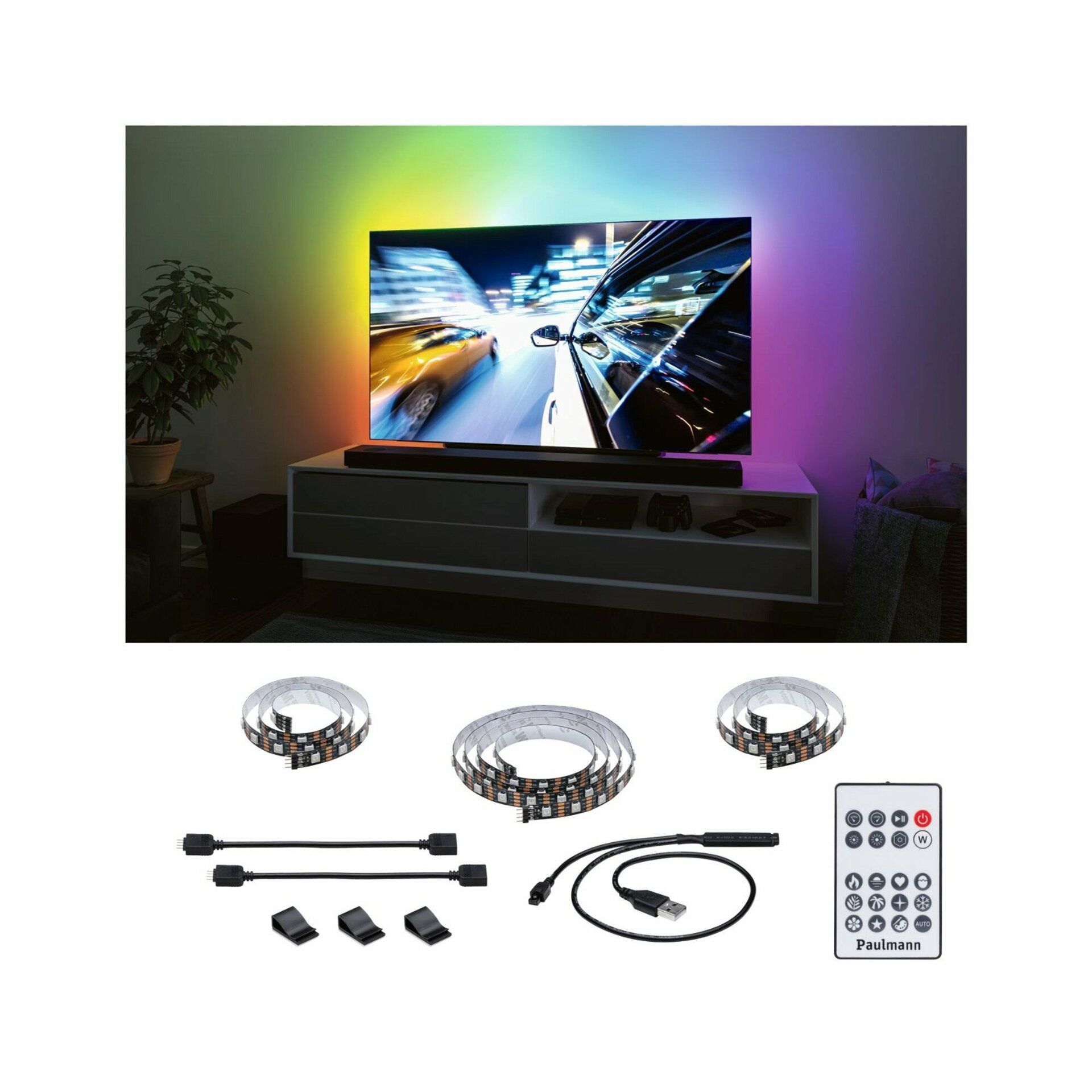 PAULMANN EntertainLED USB LED Strip osvětlení TV 55 Zoll 2m 3,5W 60LEDs/m RGB+