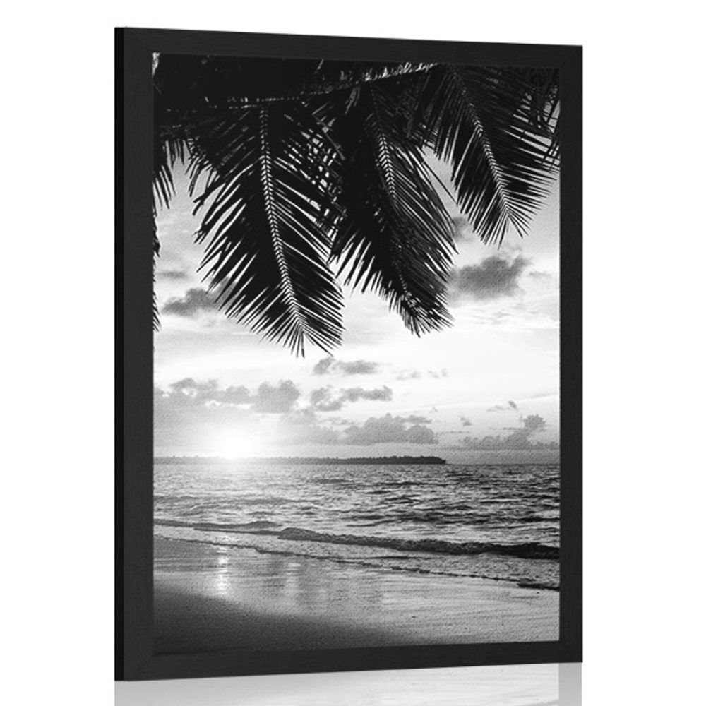 Plagát východ slnka na karibskej pláži v čiernobielom prevedení - 40x60 black