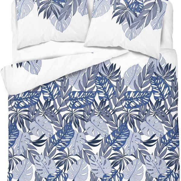 Bavlnená posteľná bielizeň s úžasným modro-bielym vzorom 3 časti: 1ks 200x220 + 2ks 70x80 Modrá