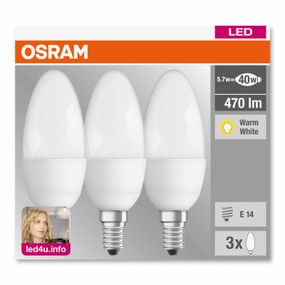 OSRAM E14 4, 9W 827 Sviečková LED žiarovka sada 3 matná, plast, E14, 4.9W, Energialuokka: F, P: 10.3 cm