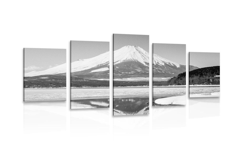5-dielny obraz japonská hora Fuji v čiernobielom prevedení
