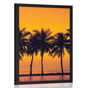 Plagát západ slnka nad palmami - 40x60 black