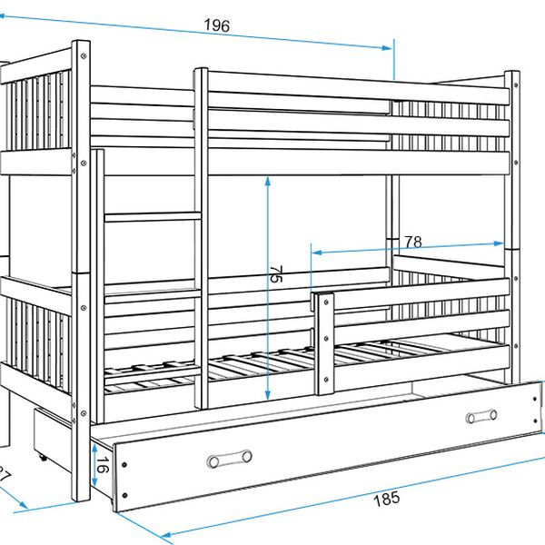 Poschodová posteľ CARINO - 190x80cm - Biela - Biela