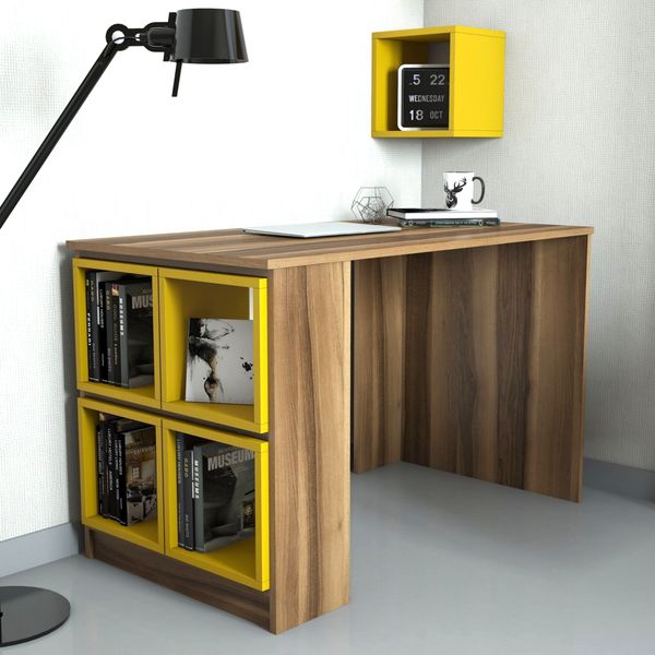 Sconto Písací stôl BOX orech/žltá