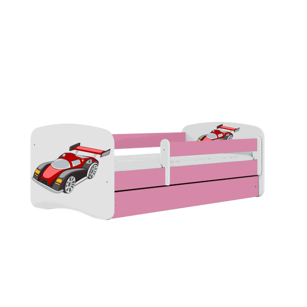 Letoss Detská posteľ BABY DREAMS 140/70- Pretekárske auto Ružová S matracom S uložným priestorom