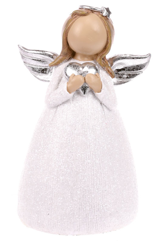 Vianočné dekorácie Anjel držiaci srdce, biela, 17 cm
