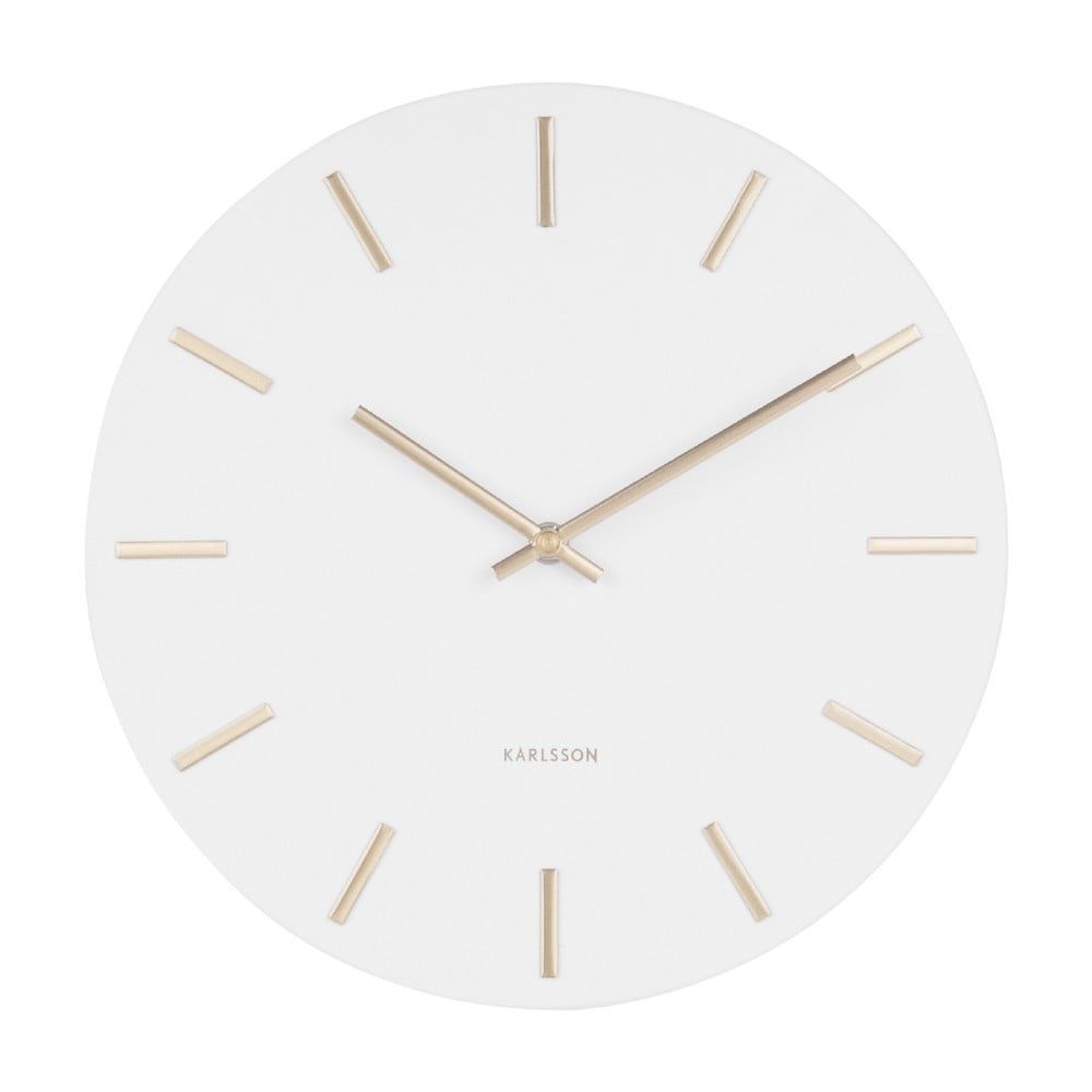 Biele nástenné hodiny s ručičkami v zlatej farbe Karlsson Charm, ø 30 cm