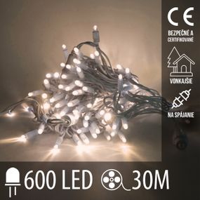 Vianočná LED svetelná reťaz vonkajšia na spájanie - 600LED - 30M Teplá Biela