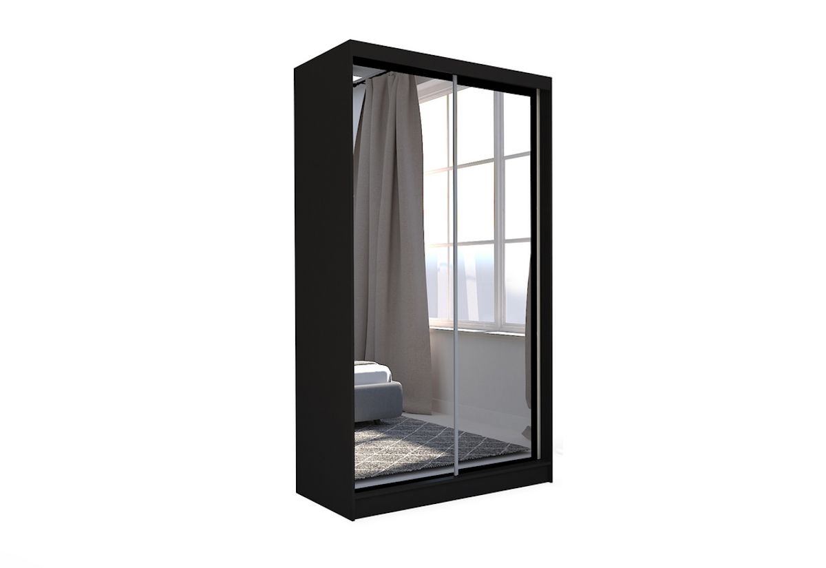 Expedo Skriňa s posuvnými dverami a zrkadlom ROBERTA, 150x216x61, čierna